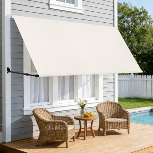 Jaxguom Tenda da sole retrattile, 250 x 150 cm, braccio di sostegno regolabile 70 – 120 cm, catena di perle da 2 m, montaggio a parete, protezione solare e antivento per balcone, terrazza, giardino