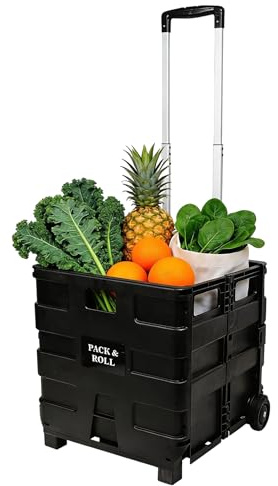 Leisurewize Foldable Shopping Trolley 38 x 30 x 36cm – Collapsible Cart with Wheels, Holds 20kg, Strong Plastic Build, Compact Boot Storage for Caravan, Camping & Shopping