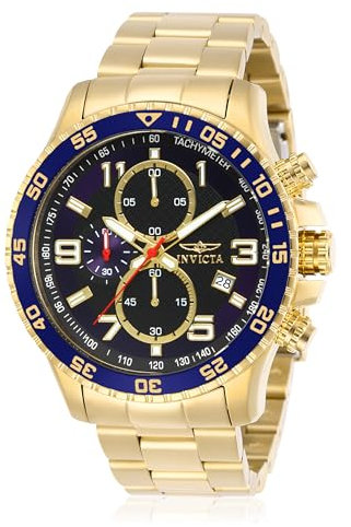 Invicta Specialty Reloj de cuarzo para hombre de acero inoxidable, Oro / Azul, 45 mm