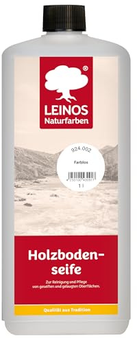 LEINOS Holzbodenseife 924 farblos 1,0 l – hochkonzentrierter Reiniger & Pflege für geseifte/gelaugte Böden innen & außen | rückfettend, ergiebig 1:20–1:40 | pflanzliche Rohstoffe