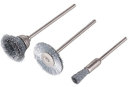 wolfcraft 2747000 Lot de 3 Mini-brosses en Acier Inox queue ronde 2,35 mm