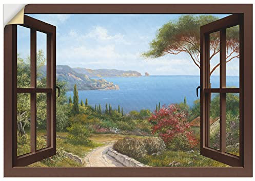 ARTland Wanddeko Wandtattoo selbstklebende Vinylfolie100 x 70 cm Landschaften Fensterblick Haus am Meer I T4EE