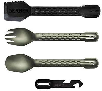 Gerber Gear ComplEAT Camping Utensils Set for Outdoor Cooking, Camping Cutlery with Fork, Spoon, Tongs, Spatula and Multi-Functional Tool, Flat Sage