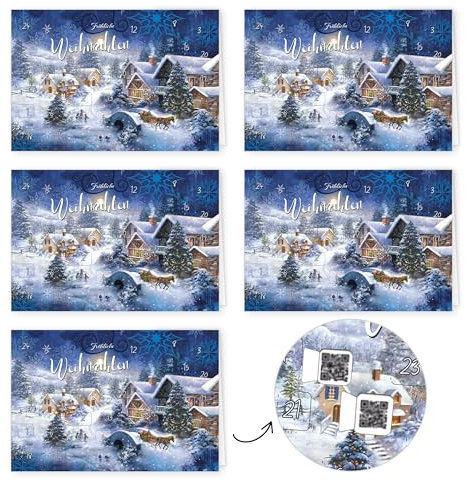 PremiumLine Weihnachtskarten 5 Stück • Interaktiver DIN A5 Adventskalender mit 24 QR Codes • Rezepte einfach Kochen & Backen für die Adventszeit • große Adventskalenderkarte • Skorpion Grußkarten
