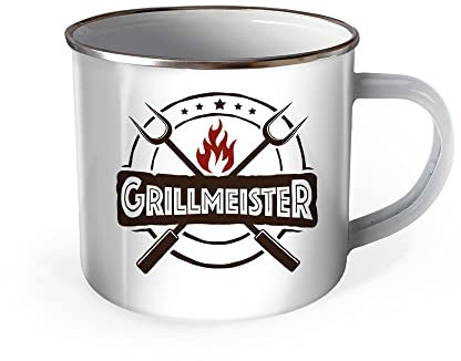 Trötsch Emaille Becher grillen Tasse Grillmeister: Kaffeetasse Teetasse Geschenkidee Geschenk Tasse Emaillebecher