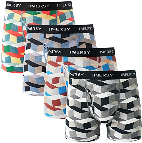 INNERSY Mens Boxer Shorts Multipack with Fly Mesh Pants Underwear Pack of 4 | Quick Dry Boxers Briefs, Lightweight Hipster Underpants with Front Opening, Daily Wear/Sports/Gym/Travel, Keep Fresh and Cool