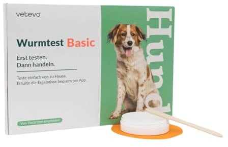 vetevo Wurmtest Hund Basic, Präziser Hunde Wurmtest, Test auf Parasiten wie Spulwürmer, Hakenwürmer & Kokzidien, Ergebnis in 12h, Für alle Hunde