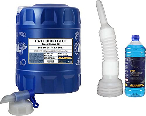 QR-Parts Set 20 Liter 85458265 CT4503 MN7117-20 DIN61 5024 1 Original MANNOL Scheiben-Reiniger -70 °C Frostschutz Konzentrat 20L Motoröl TS-17 UHPD Blue 5W-30 Auslaufhahn