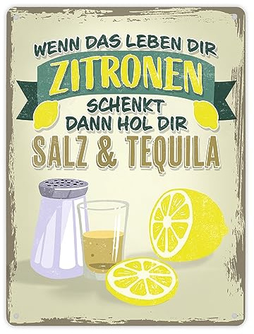 Wenn das Leben dir Zitronen schenkt dann hol Salz & Tequila Metallschild