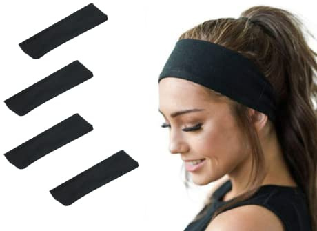 4 Stück Sport-Stirnband, schwarze Haarbänder für Damen und Herren, elastisches Stirnband für Sport