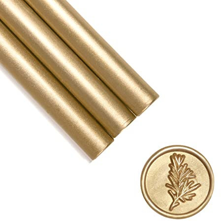 UNIQOOO Glue Gun Sealing Wax Sticks for Wax Seal Stamp - Prosecco Metallic Light Gold, Great for Wedding Invitation, Card Envelope, Snail Mail, Wine Package, Pack of 8