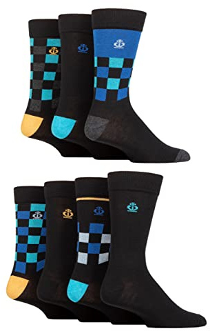 Jeff Banks Mens Recycled Cotton Patterned Socks Pack of 7 Checkered Black 7-11