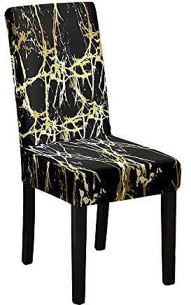 Marmor Stuhlhussen 1er/4er/6er/10er Set Stretch Stuhlbezug für Esszimmerstühle, Waschbarer Stuhlhussen Schwingstühle Stuhlüberzug für Haus Hotel Hochzeit Partys Dekor (6er Set,Schwarz)