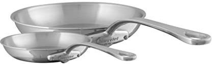 Mauviel M'Cook Set de 2 Poêles Inox Poli 5 Plis Manche Fonte Inox Fabrication Française