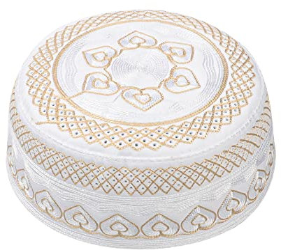 JIAHG Männlicher muslimischer Gebetshut Hut Herren Stickerei Muslim Islam Mütze Bestickte Gebetshut Muslim Kopfbedeckung Kufi Hut Islamische Kappe Gebetsmütze für Ramadan Deko