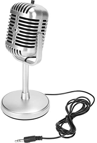 Microfono Stile retrò Classico, Microfono Vocale Dinamico Vintage con Suono Chiaro, Angolo Regolabile, Microfono a Condensatore Cablato Plug and Play per Karaoke Stage Studio Party