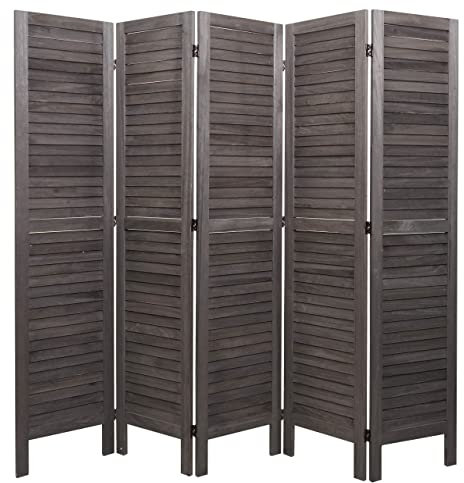 Mendler Paravent HWC-G30, Trennwand Sichtschutz Raumteiler, Shabby-Look 170x200cm - grau-braun