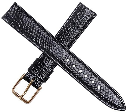 Dcasmo group Cinturino per Orologio in Vera Pelle con Grana Lucertola Nera da Uomo New Old Stock 1970 - Bracciale Vintage Originale - Strap Tradizionale dell'Orologeria Antica