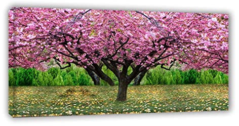 JINQIN Quadri dell'arte della parete del paesaggio della natura. Stampe su tela incorniciate per soggiorno: fiori di ciliegio rosa. Arte Dipinti Panoramici su Tela 70x140cm Avvolto