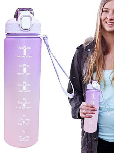Rosixehird Bouteille d'eau avec Temps, GourFitness 1000ml, Verres grancapacité avec Temps et Paille pour la randonnée en Salle Fitness en Plein air