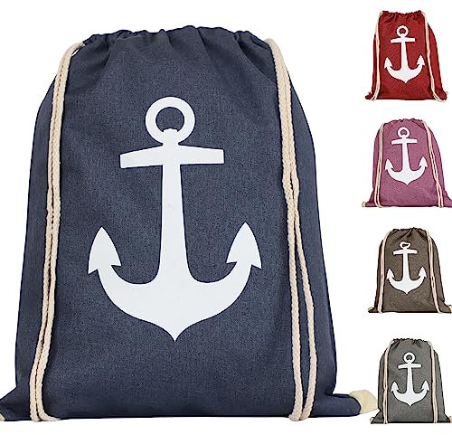 KLAPIA Sac de sport/sac de plage à cordes de style marin/sac à dos cordes/sac à dos à cordons/sac à dos de plage imperméable à l'eau, gymnase, natation, piscine, voyage/sac tissu femme, bleu, L