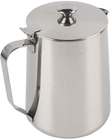 Edelstahl-Kaffeetasse, Milchaufschäumkrug mit Deckel, Milchausgießer mit Deckel für Milchkännchen, Latte, Kaffee, Kunst, Bar, Zuhause (1500 ml)