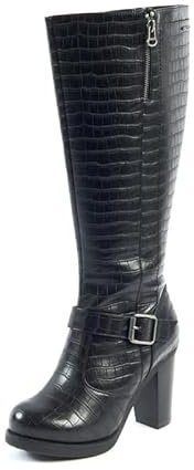 GABYLOU Stivali XL a polpaccio largo - modello Kamilla Croco. Nero23. 38