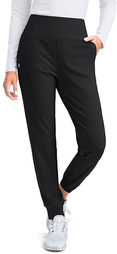 G Gradual Women's Fleece Lined Joggers High Waisted Water Resistant Thermal Hiking Pants Cold Weather Sweatpants with Pockets(Black,L)