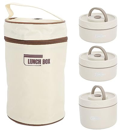 TOPINCN Insulated Bento Lunch Box, Portable Stainless Steel Food Container with Bag, Cutlery Set (Beige)