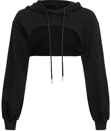 Crop Hoodie Damen Pullover Sehr Kurz Sweatshirts Bauchfrei Kapuzenpullover Langarm Kurz Hoodies Pulli Rundkragen Cut-Out Shirts mit Kapuze Vintage Streetwear Y2K Clothes