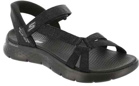 Skechers GO Walk Flex Sandal Illuminate, Sandalia Mujer, Black, 41 EU