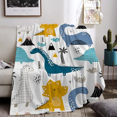 HZVRTN Kuscheldecke Kinder Dinosaurier, Dinosaurier Muster Weiche Mikrofaser Flauschig Decke, Sofa Couch Wohn Bett Fleecedecke (Dinosaurier A, 130x150cm)
