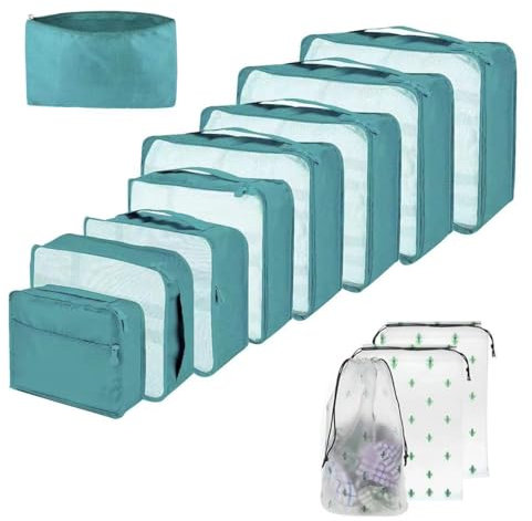 12 PCS Large Packing Cubes for Suitcases Various Sizes Suitcase Organiser Bags Lightweight Waterproof Luggage Organiser Bags (12Pcs Sky Blue)