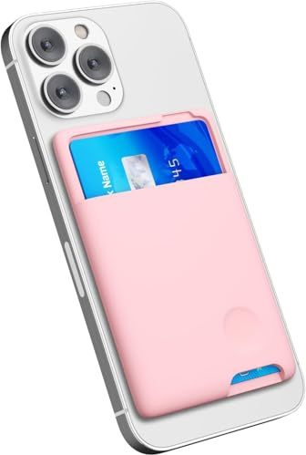 oakxco Phone Wallet Stick On, Secure Phone Card Holder Silicone, Adhesive Pocket Sleeve ID Credit Card, Slim Thin Card Case for Men Women Cute, Compatible with Apple iPhone Samsung Pixel, Pink