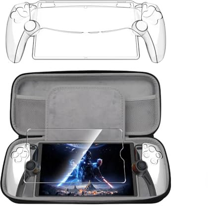 Natbok Custodia Protettiva per Sony PlayStation Portal, Cover Protettiva per Portatile PS5, Antiurto, Anti-collisione,Eva Cover Protettiva Nera + Playstation Portal Clear Cover+ Film Vetro temperato