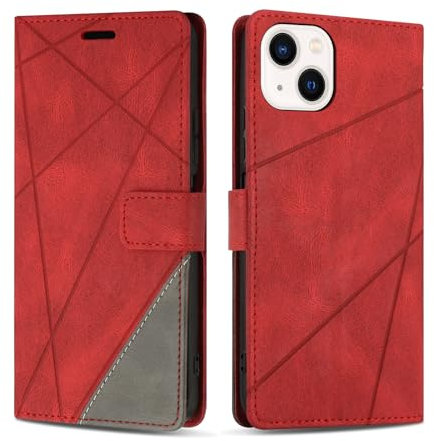 SONWO Case for iPhone 14, Premium PU Leather Flip Wallet Case Magnetic Closure Cover Case Card Slots kickstand Phone Case for iPhone 14, Red