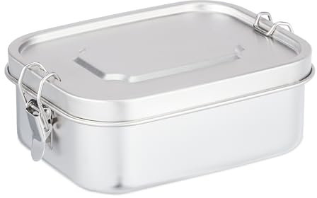 Relaxdays Contenitore per Il Pranzo Acciaio Inox, Portapranzo Ermetico, Lunchbox per Bambini e Adulti, Ufficio e Scuola, 1L, Argentato, 1 L