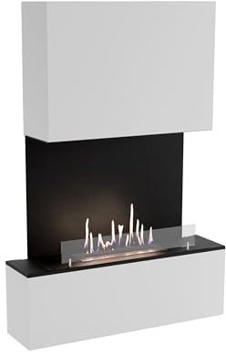 GLOW FIRE Ethanol Kamin LEVANGER (Wandkamin) - Bioethanol Kaminofen für Indoor mit Holz-Fassade, 3 h Brenndauer, über 2kW Heizleistung, 104 x 150 x 26 cm - Weiß