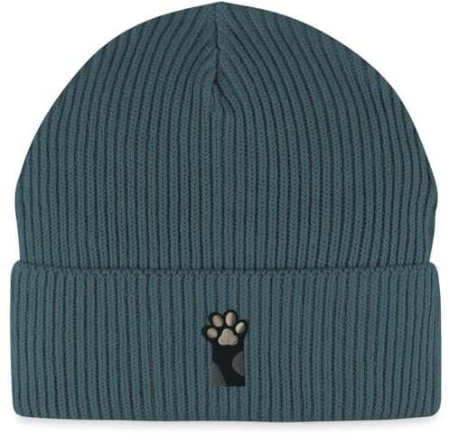 Spreadshirt Tatze Katzen Hunde Pfote Bärentatze Stickerei Bio Fisherman Beanie Mütze, One Size, Dunkles Petrol