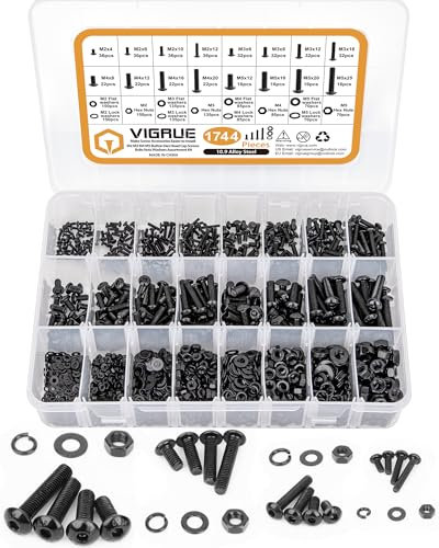 VIGRUE 1744PCS M2 M3 M4 M5 Schrauben Set,Kohlenstoffstahl Schwarz und Muttern Unterlegscheiben Rund-Knopfkopf Linsenkopf Innensechskant mit Schraubenschlüssel Gewindeschrauben