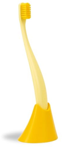 promis Brush & Holder: Nachhaltige Zahnbürste & Zahnbürstenhalter aus Bioplastik, 6750 weiche Borsten, Made in Germany, italienisches Design (gelb)