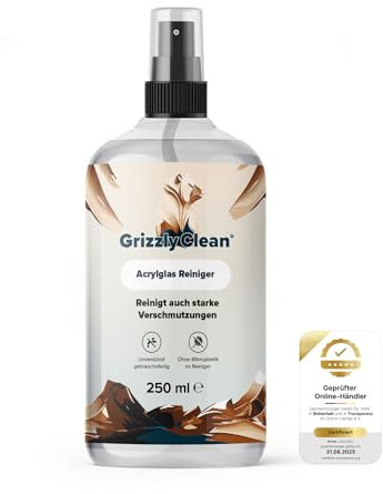 Grizzly Clean - Hochwirksamer Acrylglas Plexiglas Reiniger - Acryl Reiniger für den Innen- und Außenbereich - Kunststofffenster Reiniger - Acrylreiniger für Badewanne und Acryloberflächen (250ml)