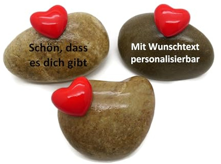 Andys Steinwelt® Glücksbringer Stein ca. 9 cm mit Herz, personalisierbar | Glücksstein mit Wunschtext, Mitbringsel für Geburtstag Tischdeko, Friedhof Deko Urnengrab, Grabsteine, Grabbeigabe 1049