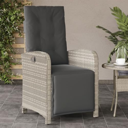 Festnight Rattansessel 1er Set Hellgrau,Gartenstuhl Hochlehner Verstellbar,Liegesessel Rattan Garten,Rattansessel Outdoor Verstellbar,Gartenbank Mit Kissen,Gartensessel Rattan Liegestuhl mit Fußteil