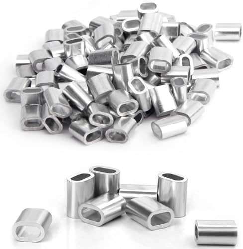 Aluminium Pressklemmen, 120 Stücke Aluminiumhülsen Klemme, 2mm Aluminium Pressklemmen, ressklemmen Alu Drahtseilklemme, Aluminiumhülse Ovale, Pressklemme aus Aluminium, für Seile Drahtseil