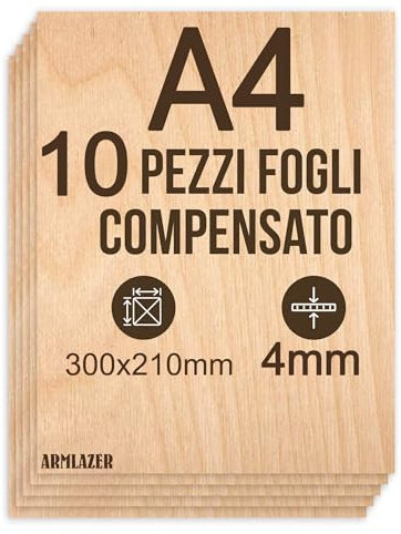 ARMLAZER Contrachapado A4 300 x 210 х 4 mm, 10 unidades, paneles de madera, pirografía, tabla modelo casa, bricolaje hecho a mano, contrachapado para la ceatividad, hojas de contrachapado para corte
