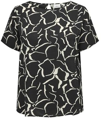 ONLY CARMAKOMA Damen Carvica Life Ss Top WVN Noos Kurzarmbluse, Black/AOP:Rebel Graphic, 46 Mehr