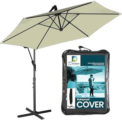 Divine Style 3m Cantilever Parasol Umbrella, our Large Garden Parasol Includes a Free Waterproof Cover. The Perfect Garden Umbrella Parasol with Superb Stability, Versatility and Sun Shades for Garden