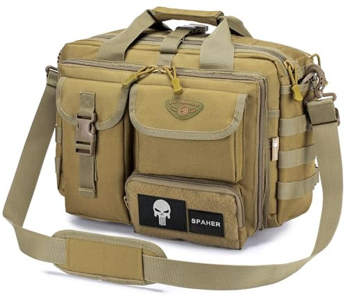 SPAHER Cartable Homme PC Sacoche Ordinateur Portable 14/15.6/17 Pouces Sac Ordinateur Homme Sac Messenger a Bandouliere Tactique Imperméable Mallette Cartable Sac à Main Militaire Cadeau pour Homme