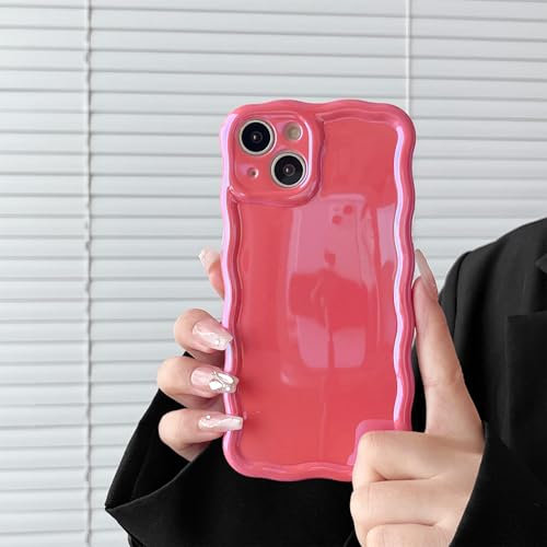 FABSPARK for iPhone 15 Phone Case,Cute Laser Colorful Retro Exquisite Curly Wave Wavy Edge Case,Aesthetic Soft TPU Protective for iPhone 15 6.1 Inch,Hot Pink